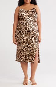 Renee C Leopard Satin Midi Slipdress