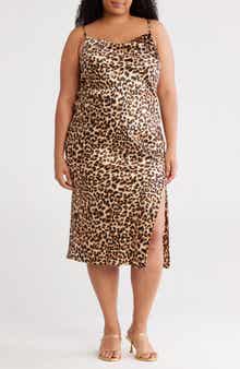 Renee C Leopard Satin Midi Slipdress