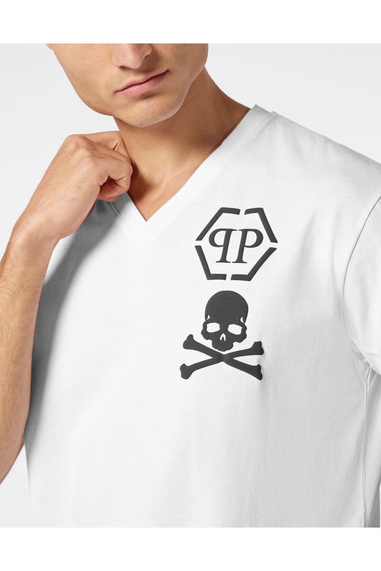 T-Shirt V-Neck Skull Men, Alternate, color, white