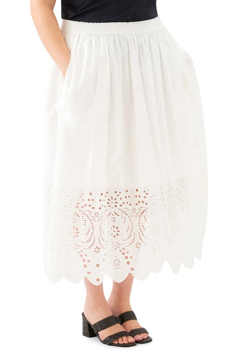Embroidered Eyelet Cotton Midi Skirt, Alternate, color, OFF WHITE