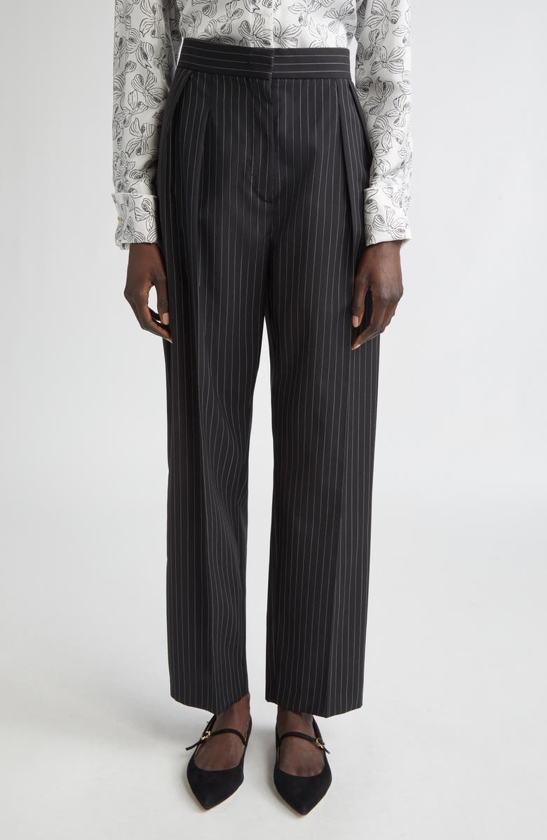 Max Mara Sesamo Pinstripe Wool Straight Leg Pants, Main, color, Black/ White