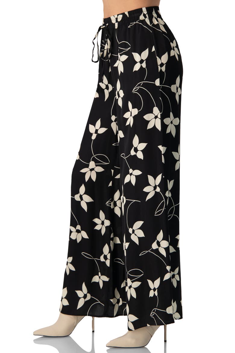 Wide-Leg Floral Print Pants with Pockets, Alternate, color, Black