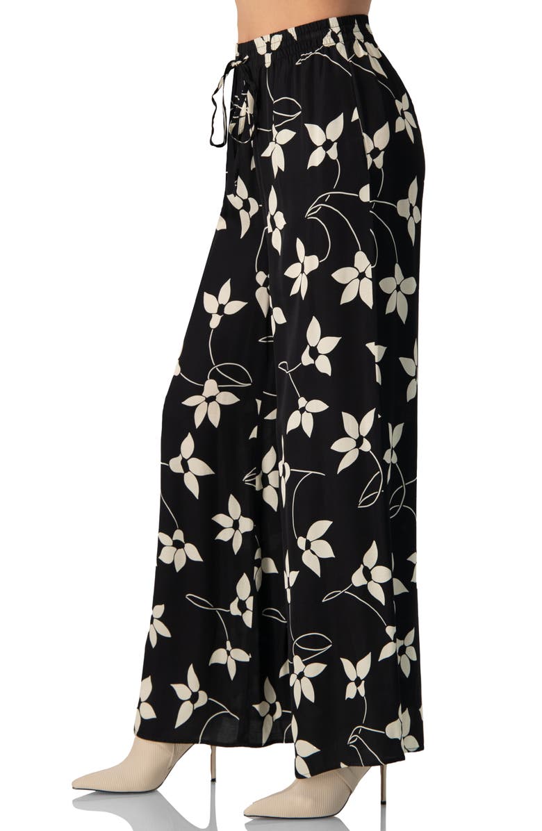 IVONNE Wide-Leg Floral Print Pants with Pockets, Alternate, color, Black