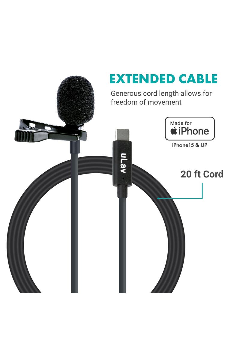 uLav-L Digital Lavalier Omnidirectional Clip on Microphone with USB-C Connector, Alternate, color, Black