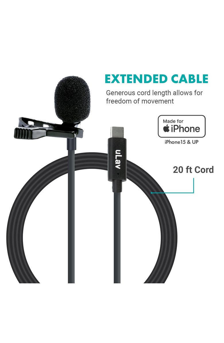 MOVO uLav-L Digital Lavalier Omnidirectional Clip on Microphone with USB-C Connector, Alternate, color, Black