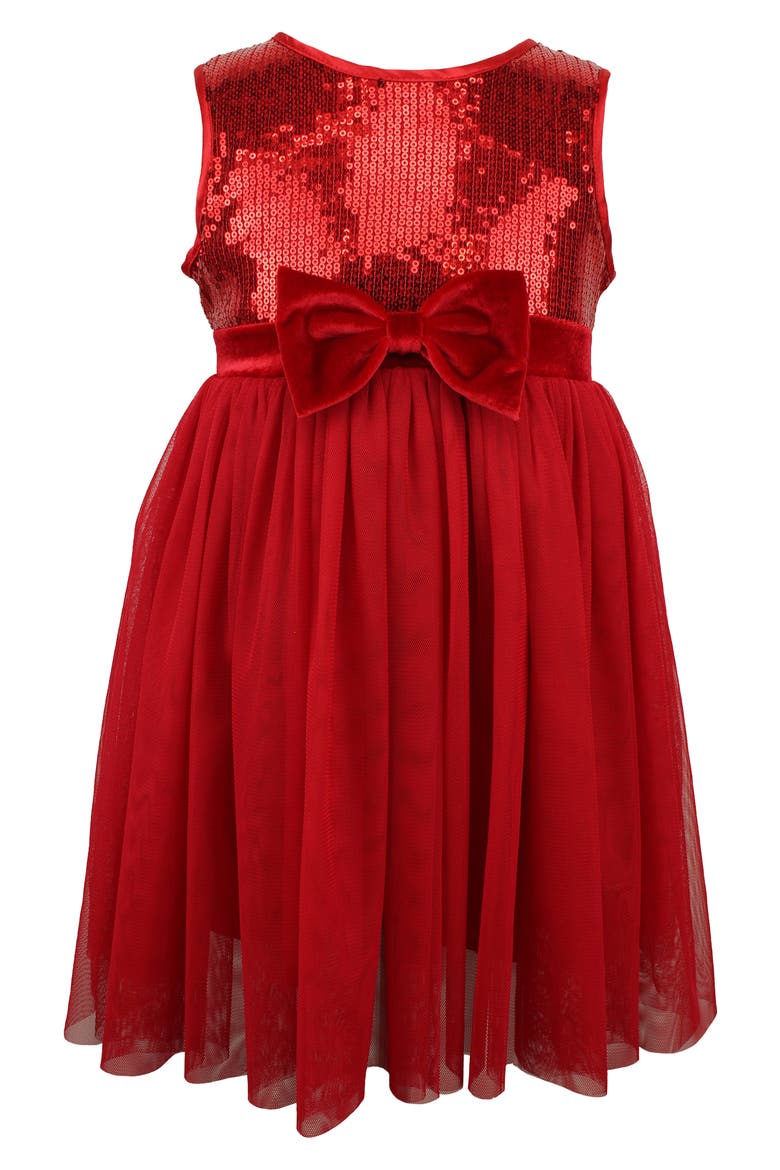 Sequin Bodice Tulle Dress, Main, color, RED