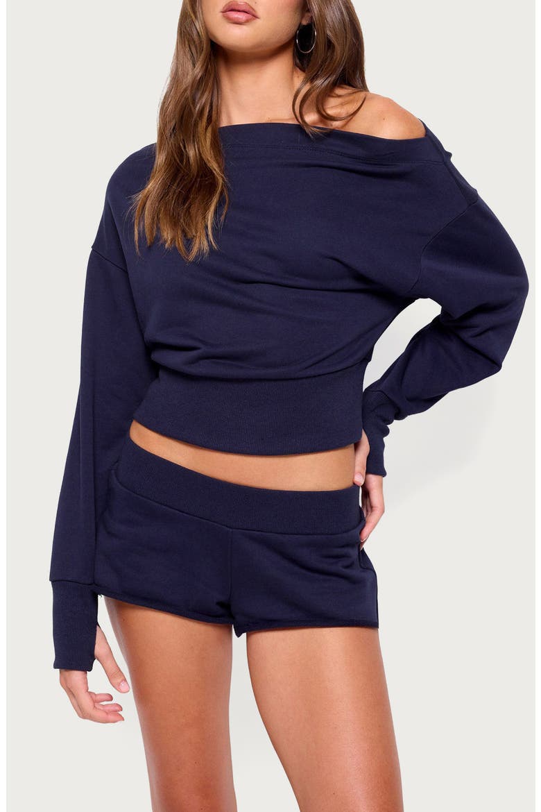 Hennie Off the Shoulder Sweatshirt, Main, color, NAVY