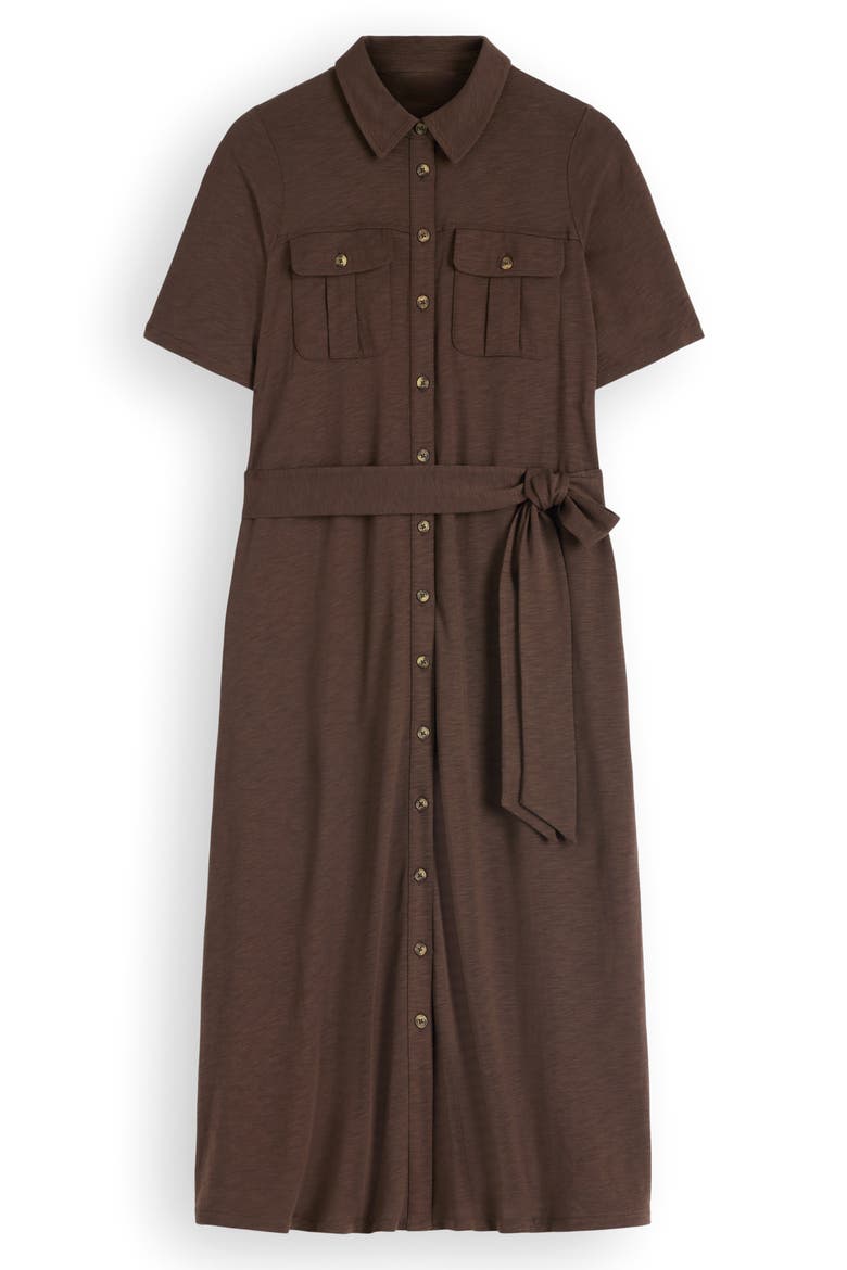 Mavis Belted Jersey Midi Shirtdress, Alternate, color, BROWN