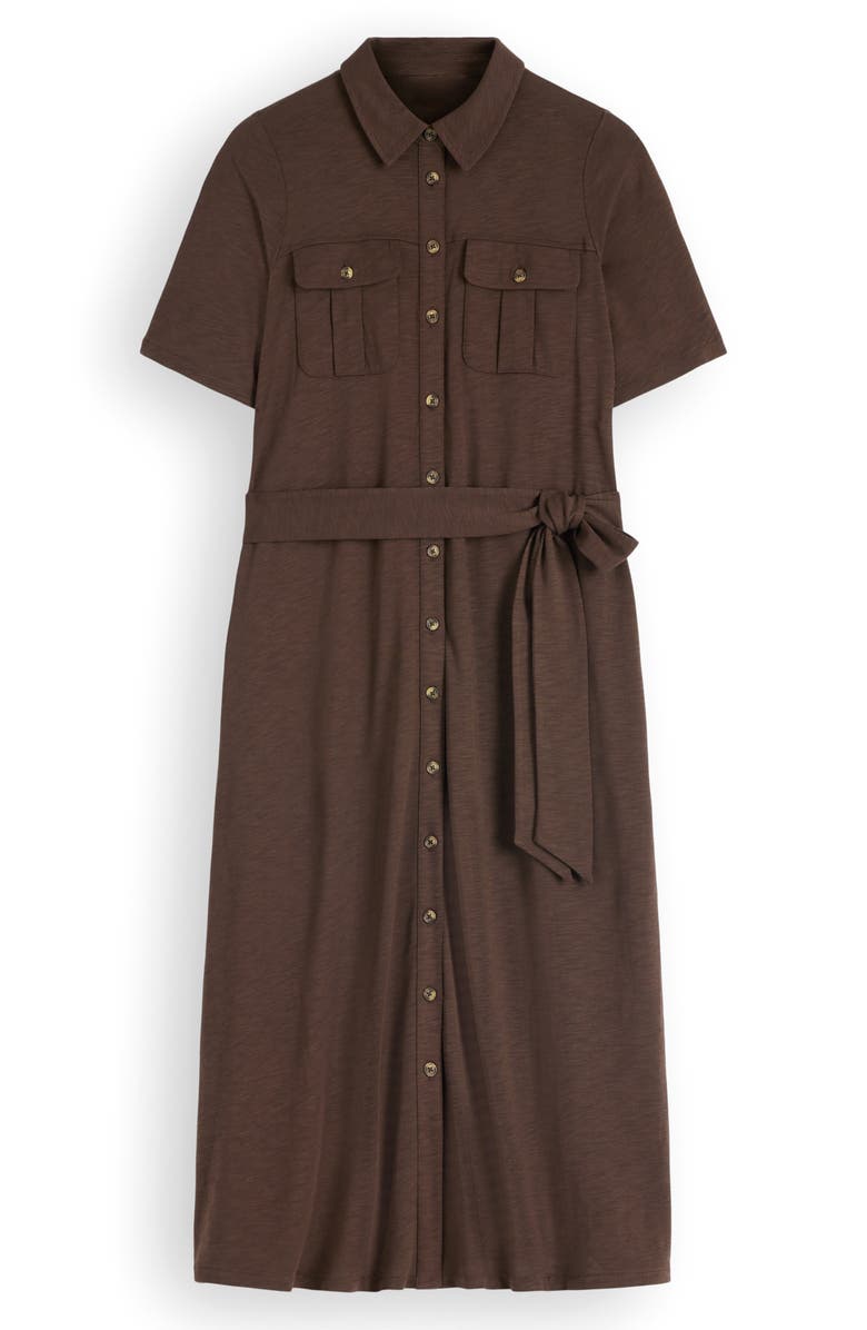 Boden Mavis Belted Jersey Midi Shirtdress, Alternate, color, Brown