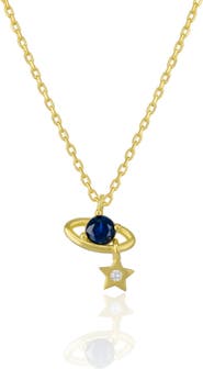 Spero London Dark Blue Saturn Necklace With Star Sterling Silver