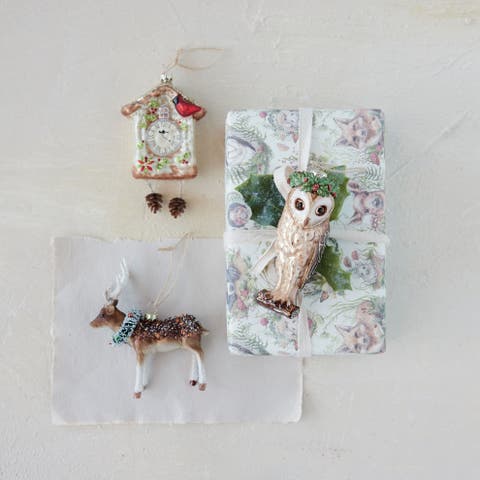 Artisan Glass Deer Ornament with Sequins & Beads