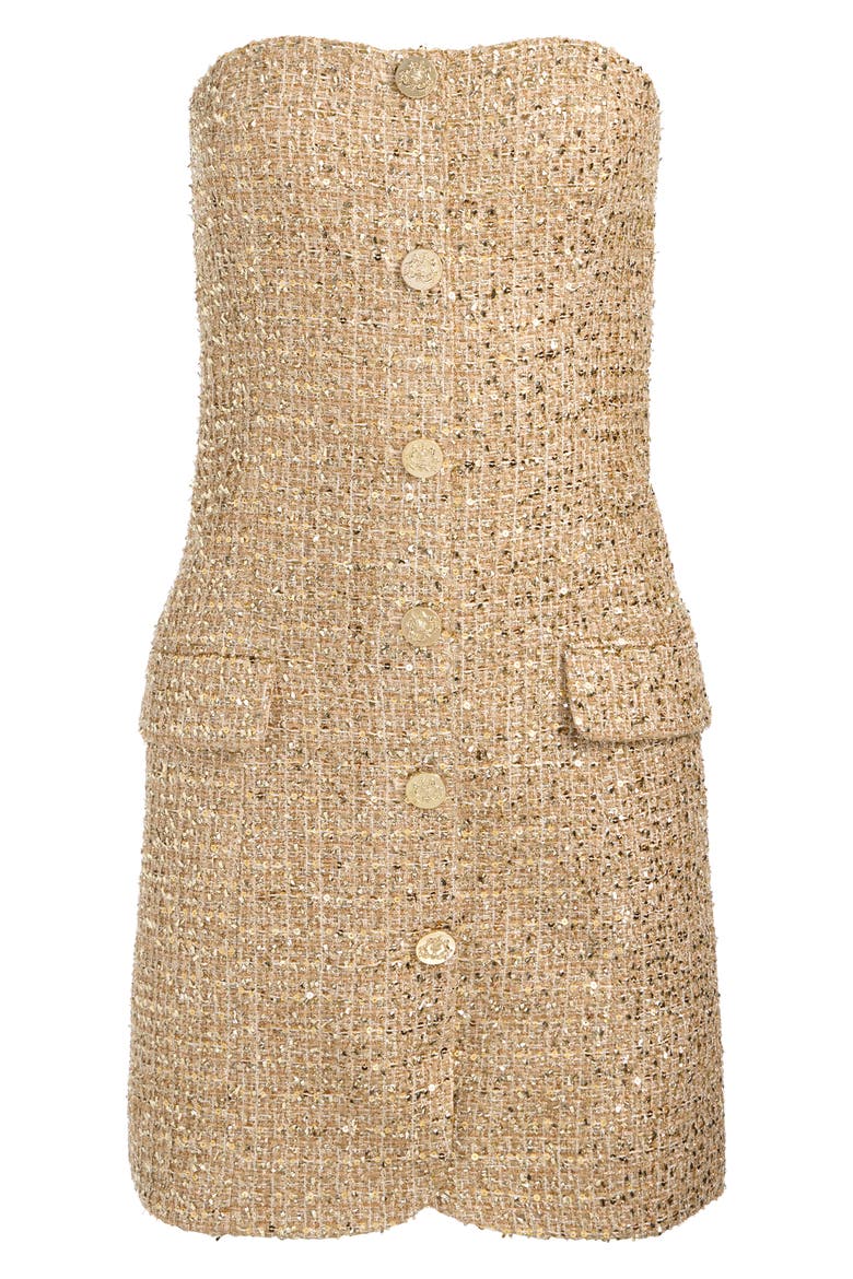Madison Strapless Metallic Tweed Minidress, Alternate, color, PALE GOLD