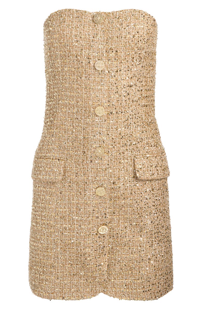 Alice + Olivia Madison Strapless Metallic Tweed Minidress, Alternate, color, Pale Gold