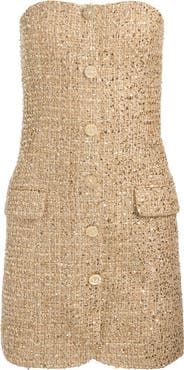Alice + Olivia Madison Strapless Metallic Tweed Minidress