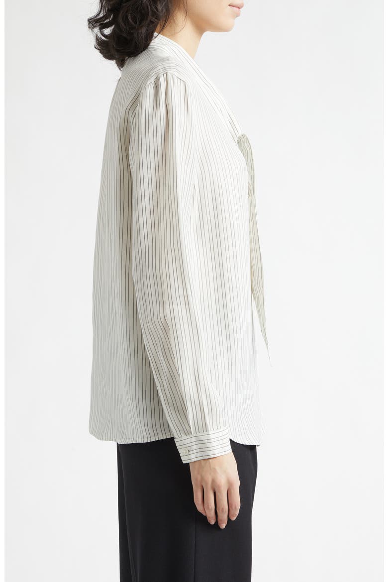 Stripe Tie Neck Button-Up Shirt, Alternate, color, SOLID WHITE