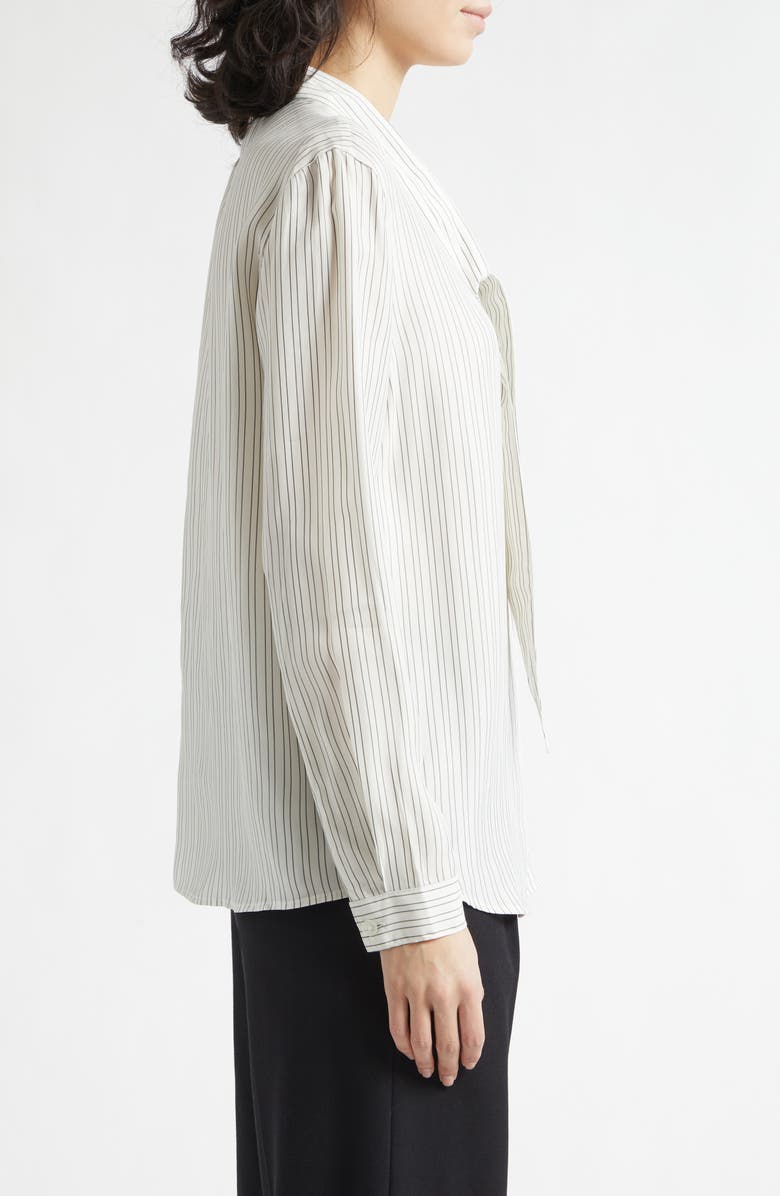 Emporio Armani Stripe Tie Neck Button-Up Shirt, Alternate, color, Solid White