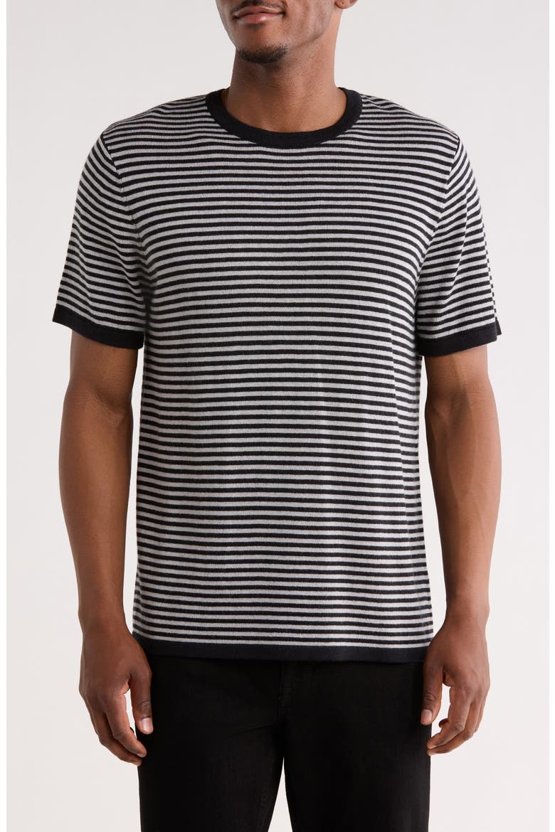 Stripe Short Sleeve Sweater, Main, color, BLACK/ SILVER GREY