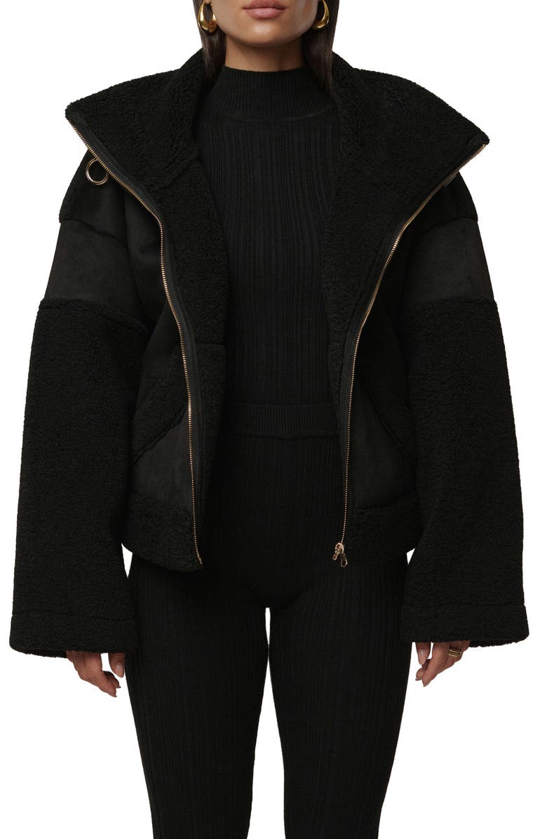 JLUXLABEL Faux Shearling Coat, Alternate, color, Black