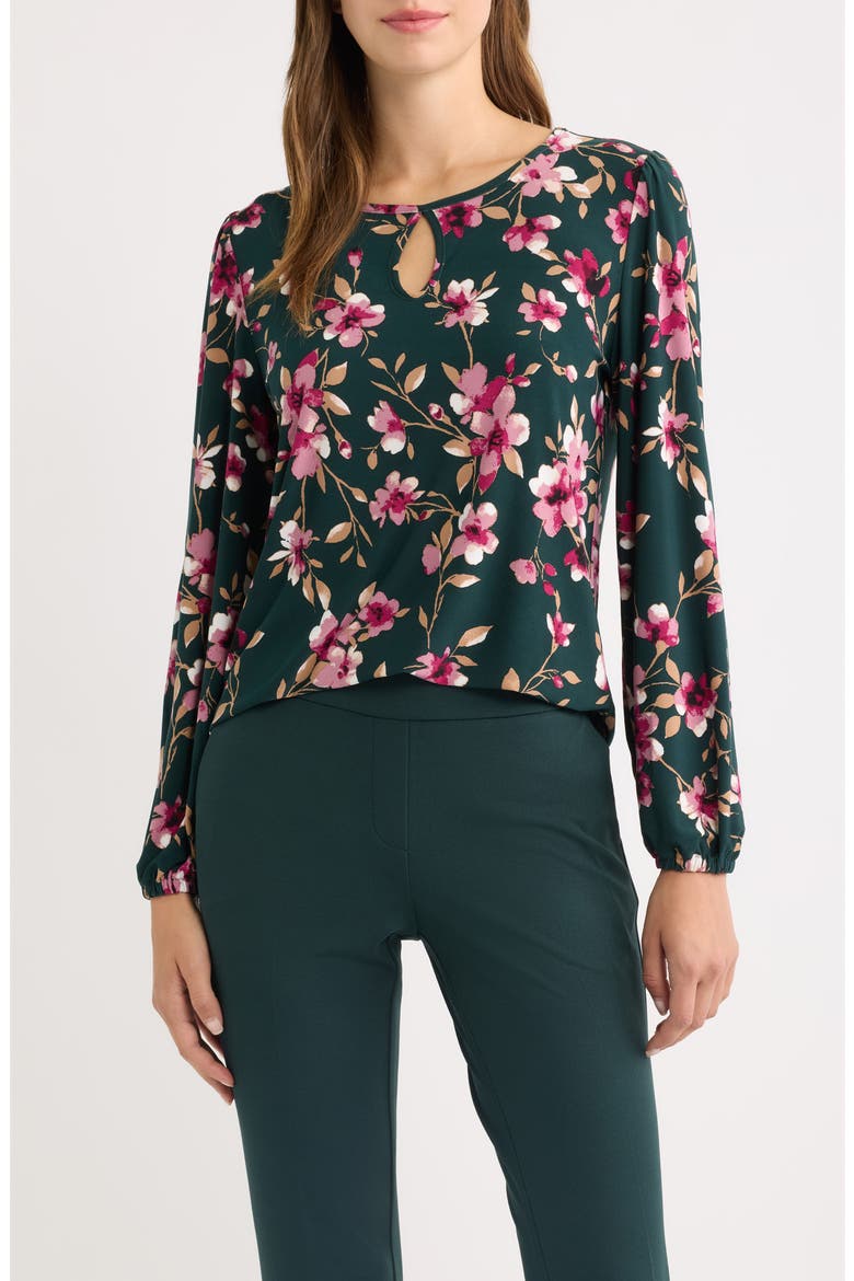 Floral Keyhole Long Sleeve Top, Main, color, TREELINE MULTI