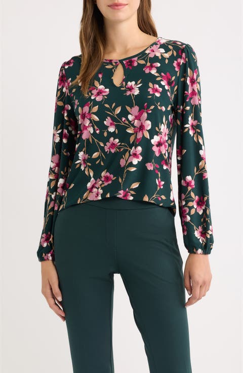 Floral Keyhole Long Sleeve Top