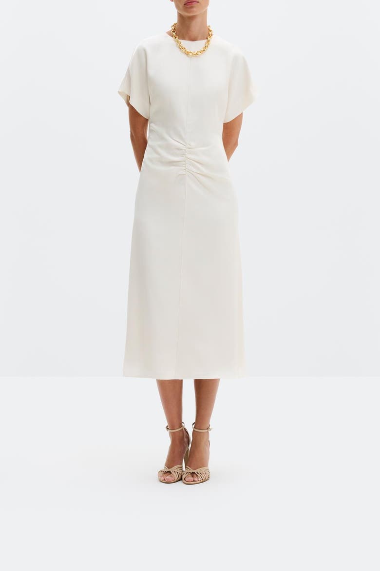 Linda Gathered Waist Midi Dress, Alternate, color, Vanilla