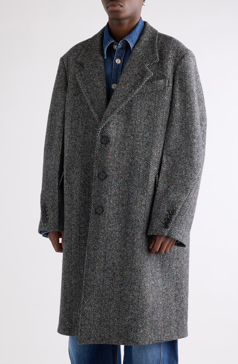 Givenchy Oversize Wool Blend Herringbone Overcoat, Alternate, color, Black/ White