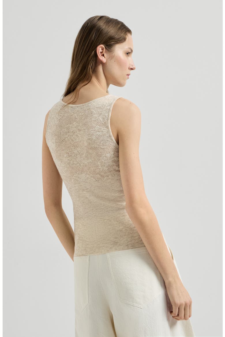 Silk, alpaca and wool flower lace knit top, Alternate, color, Sand