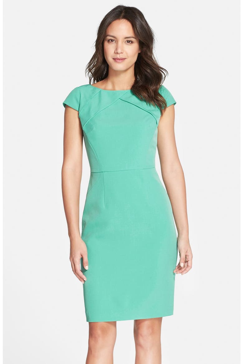 Pleat Detail Cap Sleeve Sheath Dress, Main, color, SEAFOAM