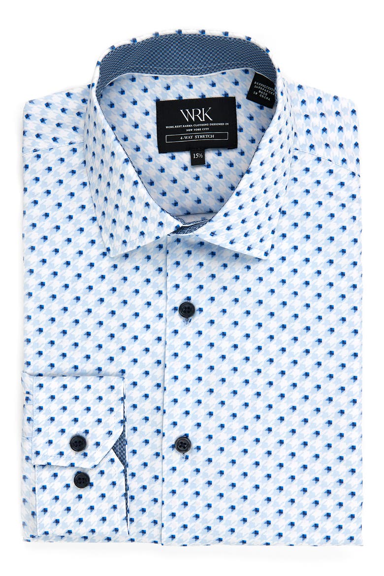 Slim Fit Houndstooth Performance Stretch Dress Shirt, Alternate, color, BLUE