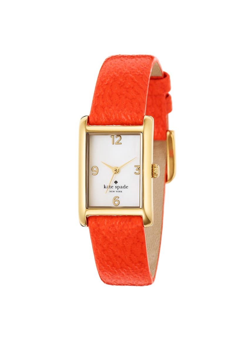 'cooper' leather strap watch, 21mm x 32mm, Alternate, color, VALENCIA ORANGE/ GOLD