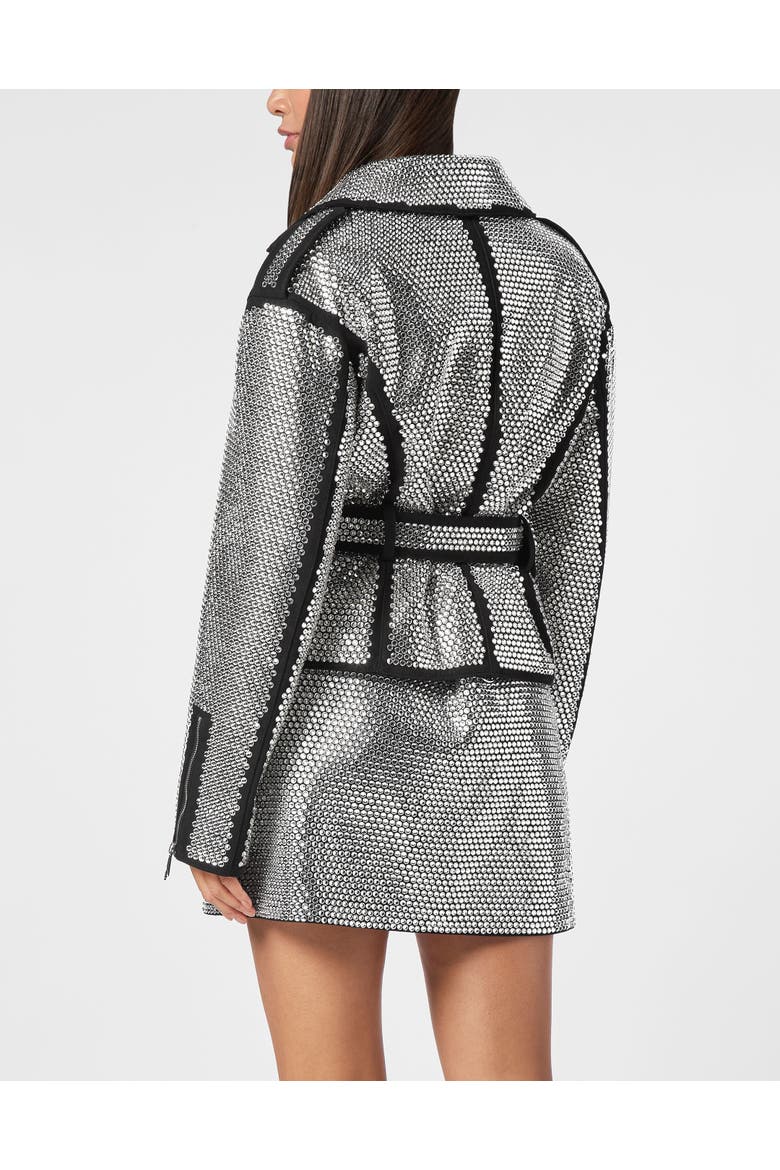 Oversized Biker Jacket Crystal Women, Alternate, color, crystal
