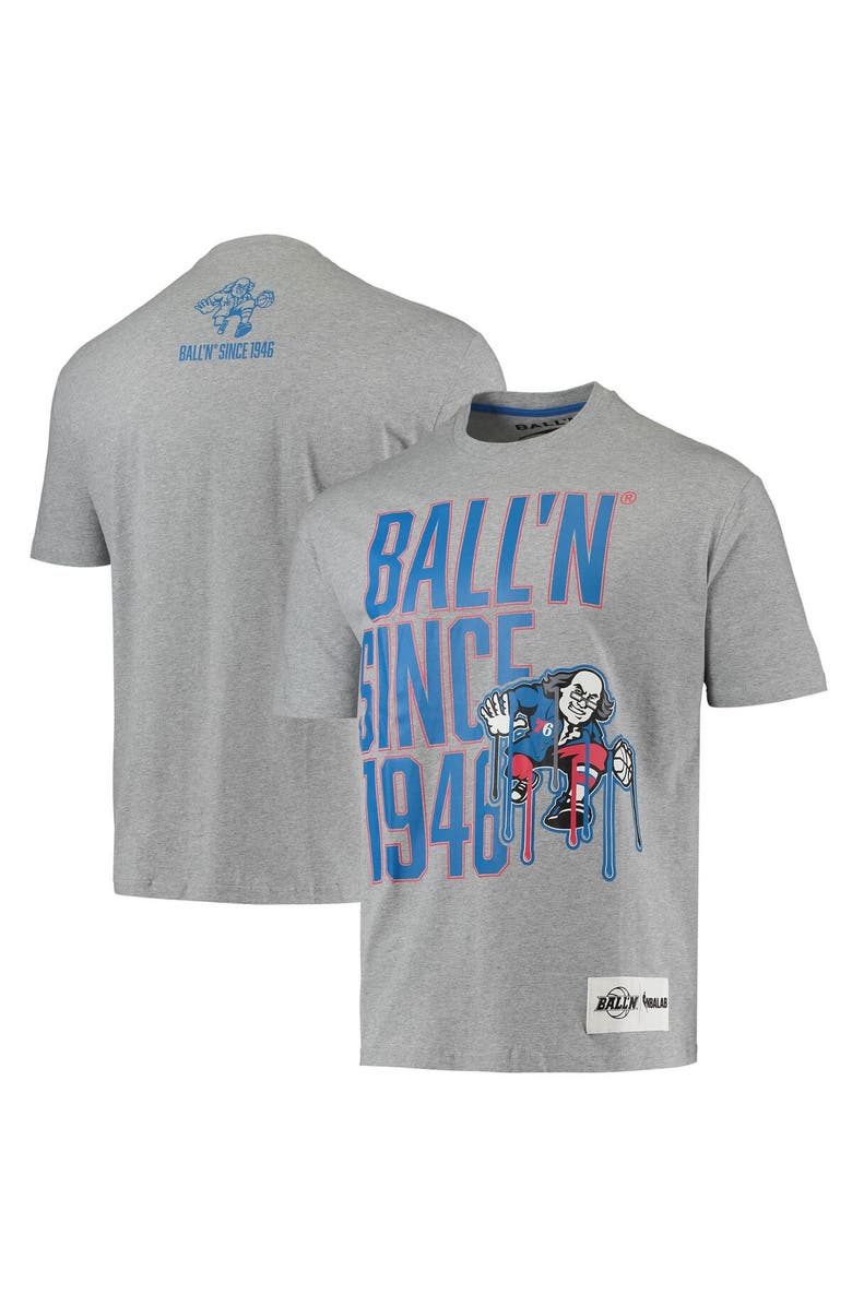 BALL'N Men's BALL'N Heathered Gray Philadelphia 76ers Since 1946 T-Shirt, Main, color, Heather Gray