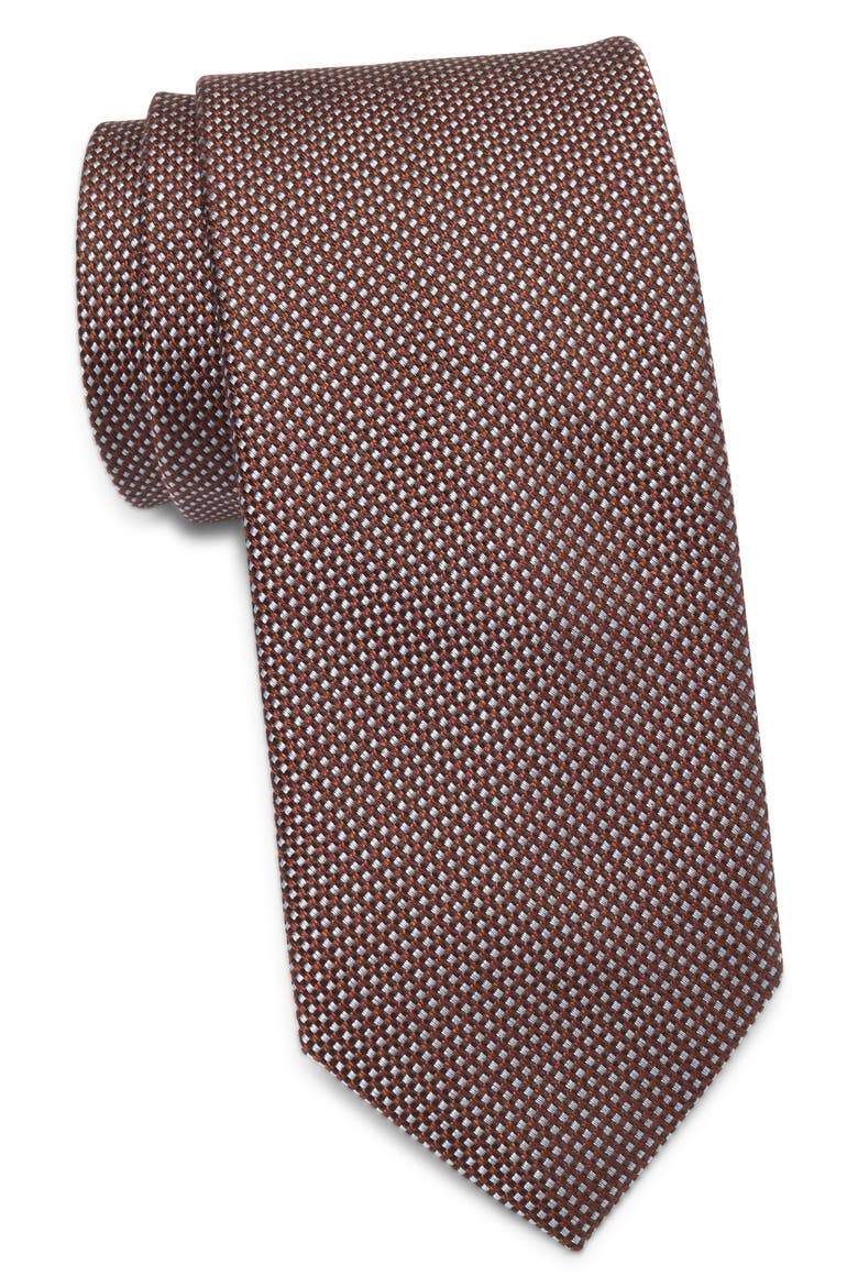 Crandon Micro Jacquard Organic Cotton & Cashmere Tie, Main, color, COGNAC
