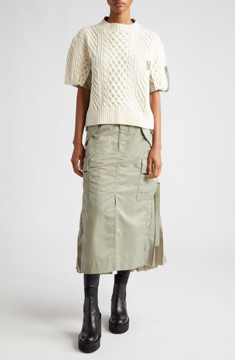 Sacai Hybrid Wool Knit & Nylon Twill Top, Alternate, color, 