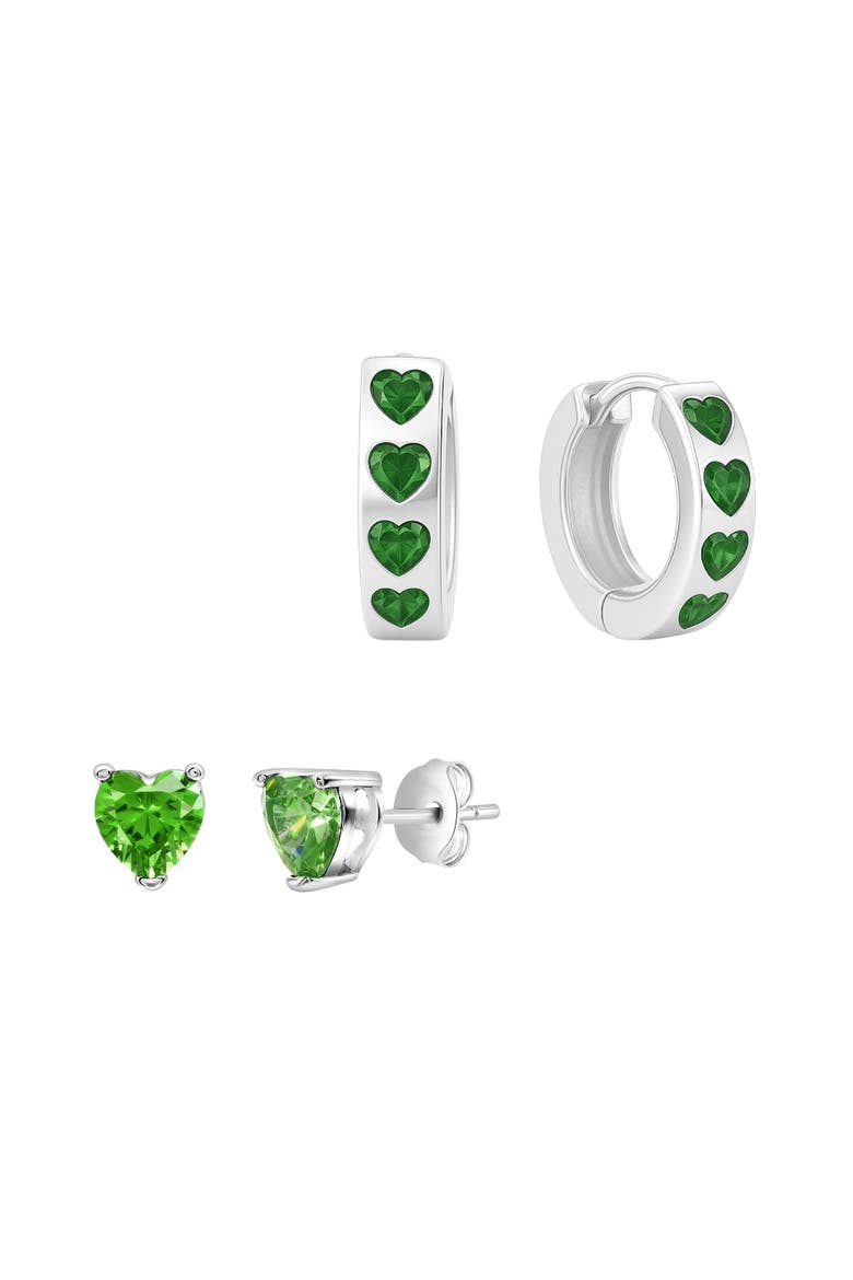 Green Hearts Hoop & Stud Earring Set, Main, color, Green
