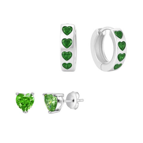 Green Hearts Hoop & Stud Earring Set
