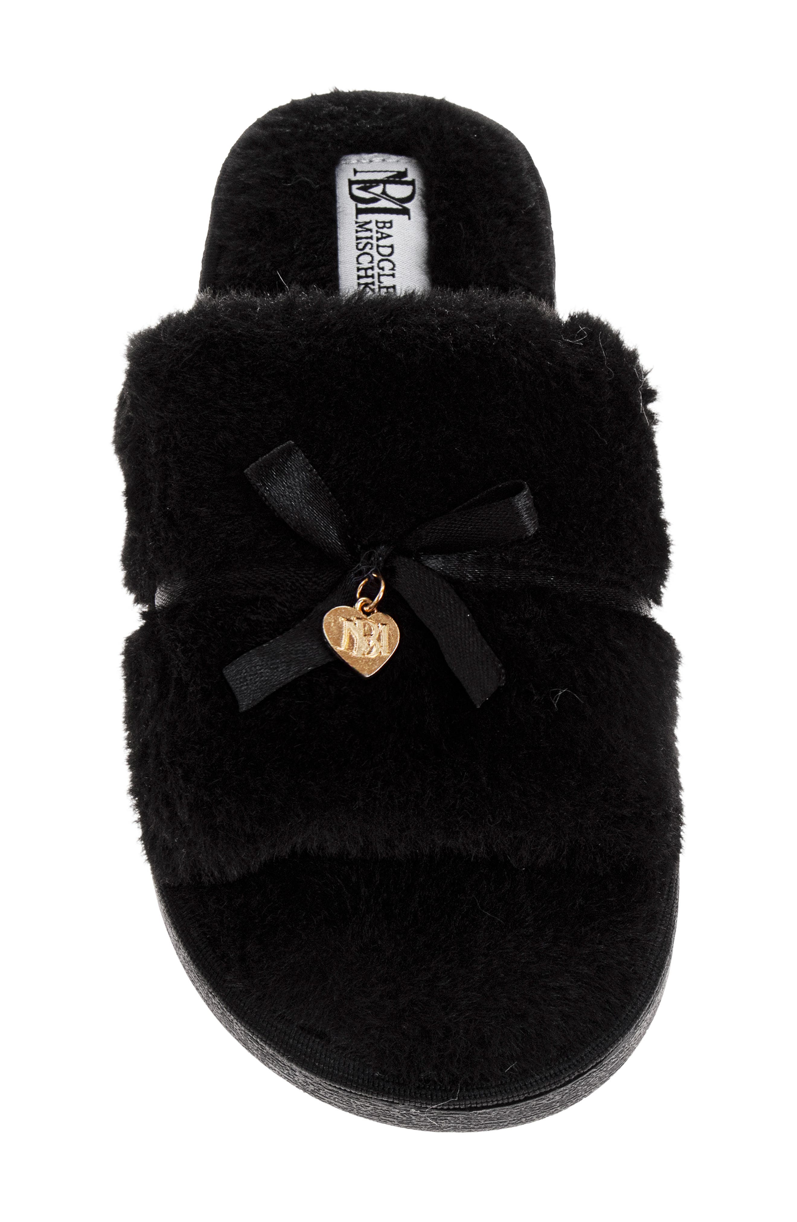 BADGLEY MISCHKA Faux Fur Slide Slipper, Alternate, color, Black