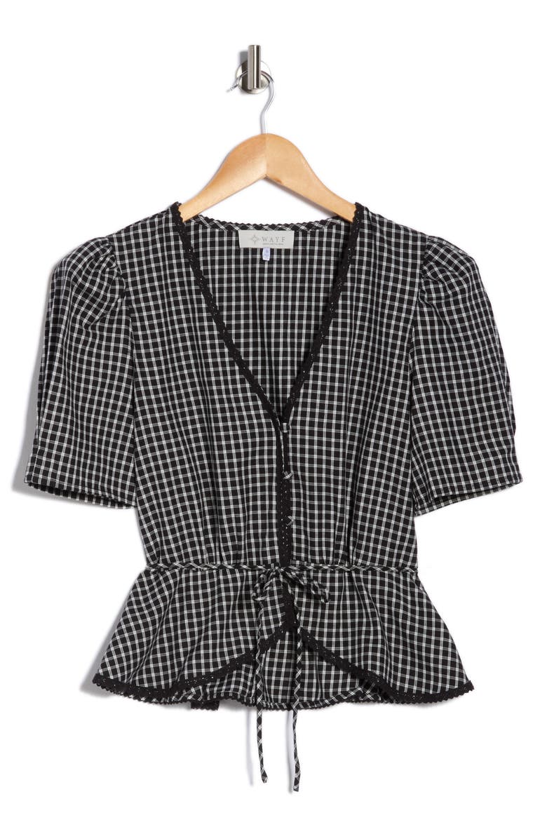 WAYF Cotton Peplum Top, Alternate, color, Ivory-Black Gingham