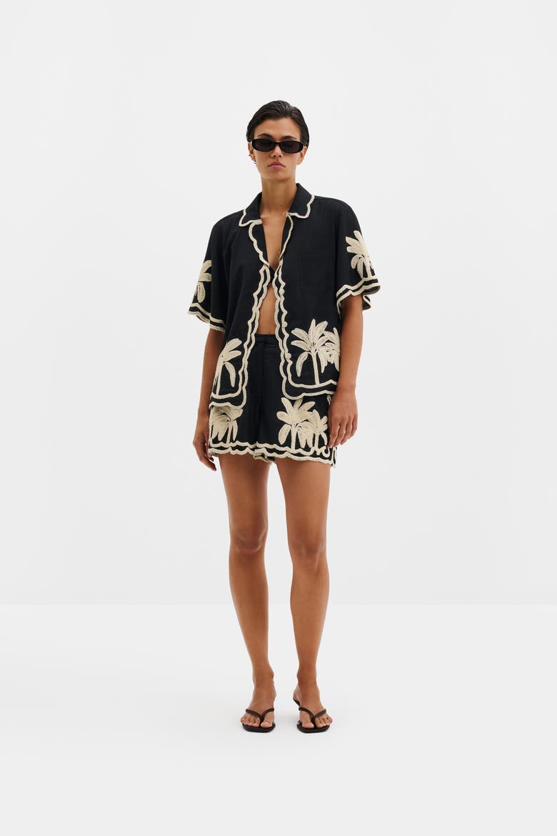 Armida Embroidered Short Sleeve Shirt, Alternate, color, Black