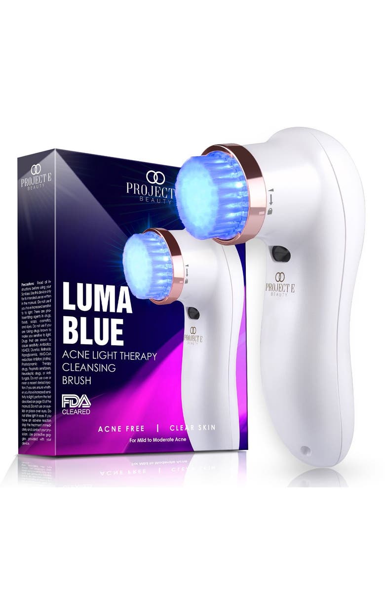 Project E Beauty LumaBlue LED Light Therapy Cleansing Brush, Main, color, White