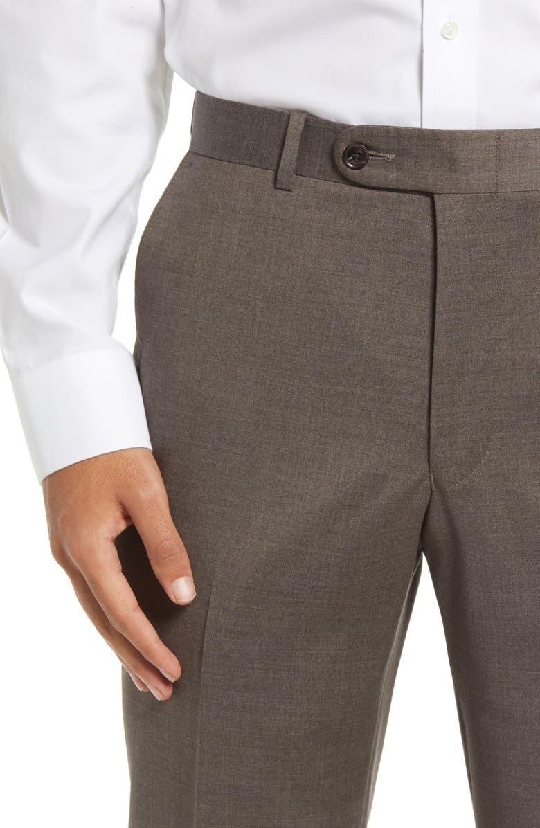 Peter Millar Harker Flat Front Stretch Wool Twill Dress Pants, Alternate, color, Brown