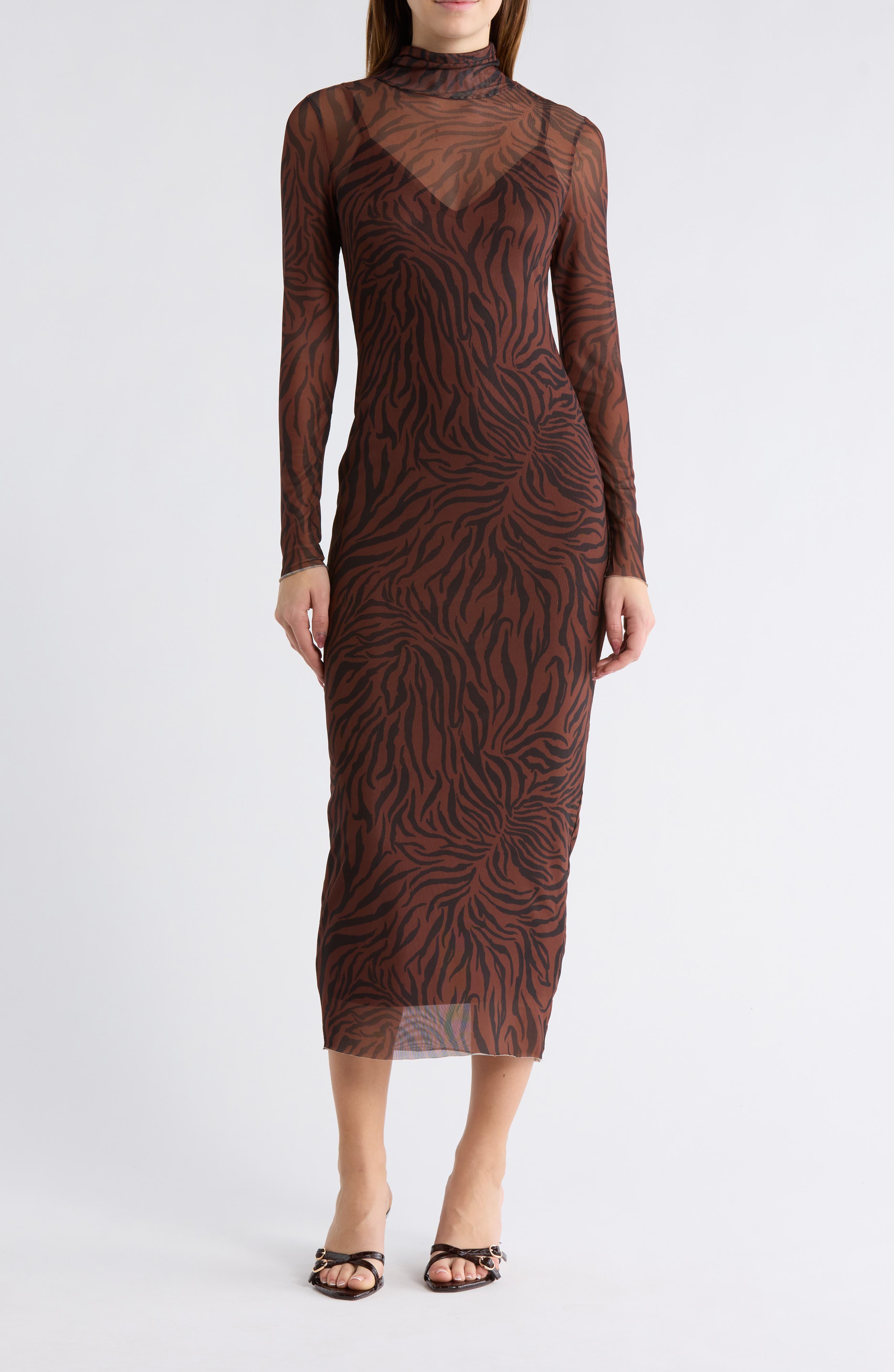 AFRM LOS ANGELES Marni Turtleneck Long Sleeve Mesh Dress