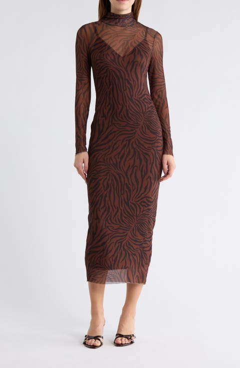Marni Turtleneck Long Sleeve Mesh Dress