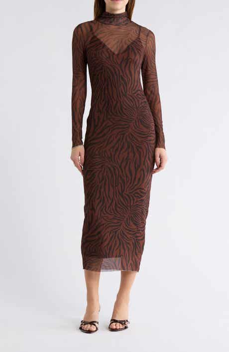 AFRM LOS ANGELES Marni Turtleneck Long Sleeve Mesh Dress