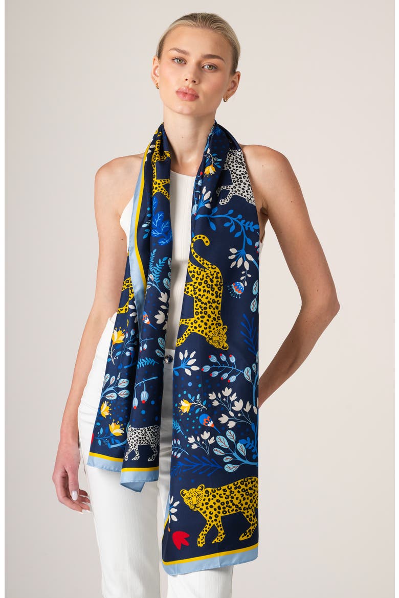 Amazon Rainforest Oblong Silk Scarf, Alternate, color, Blue