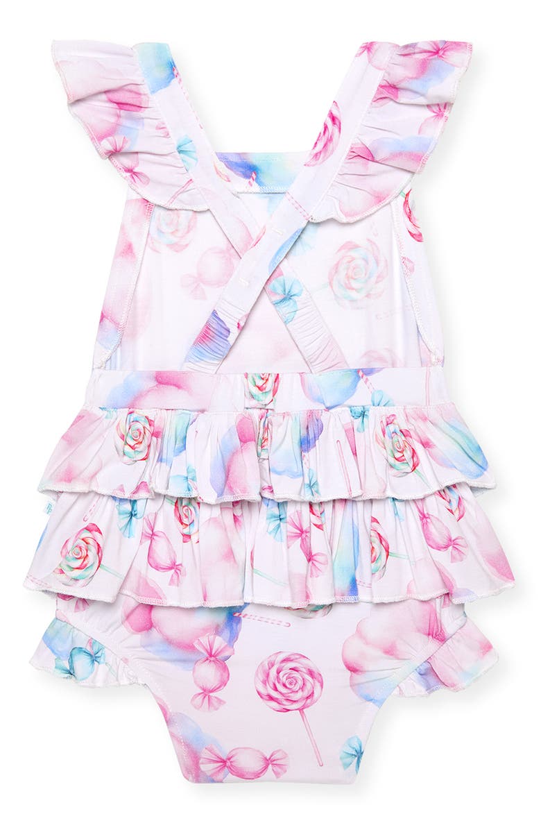 Posh Peanut Print Ruffle Bubble Romper, Alternate, color, Pink