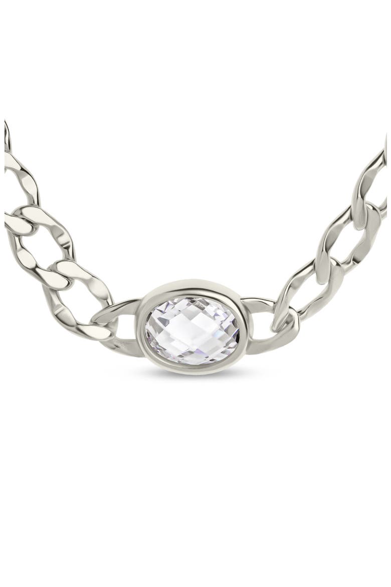 Rebel Station Cubic Zirconia Curb Chain Necklace, Alternate, color, SILVER