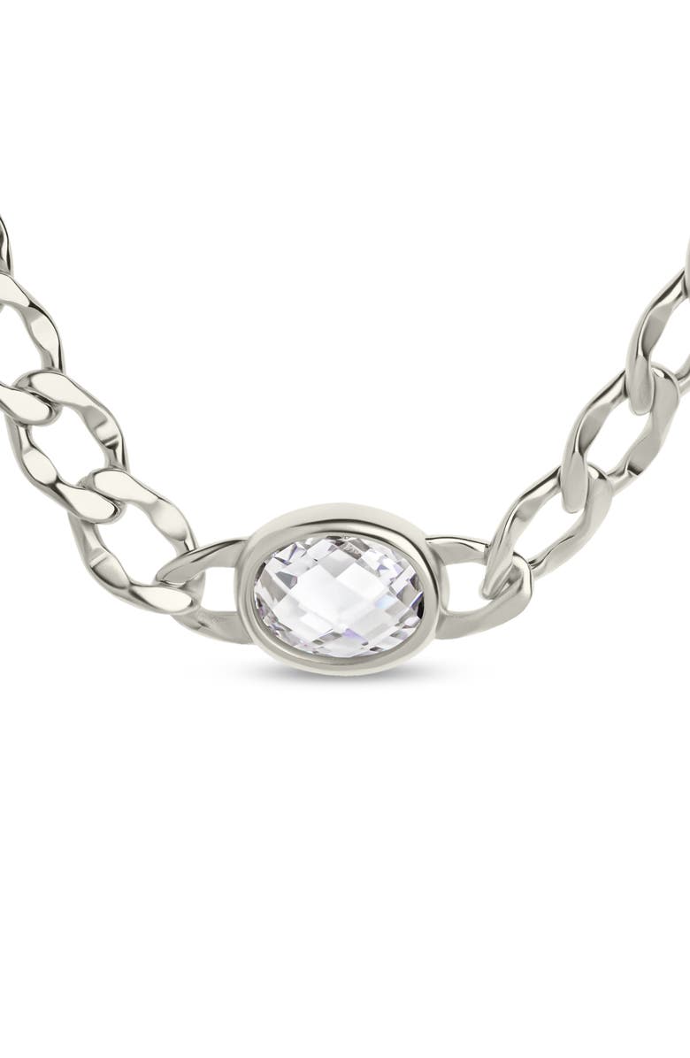 Sterling Forever Rebel Station Cubic Zirconia Curb Chain Necklace, Alternate, color, Silver