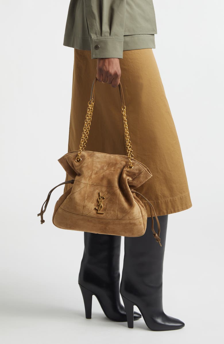 Saint Laurent Jamie Small Suede Shopper, Alternate, color, Golden Leaf