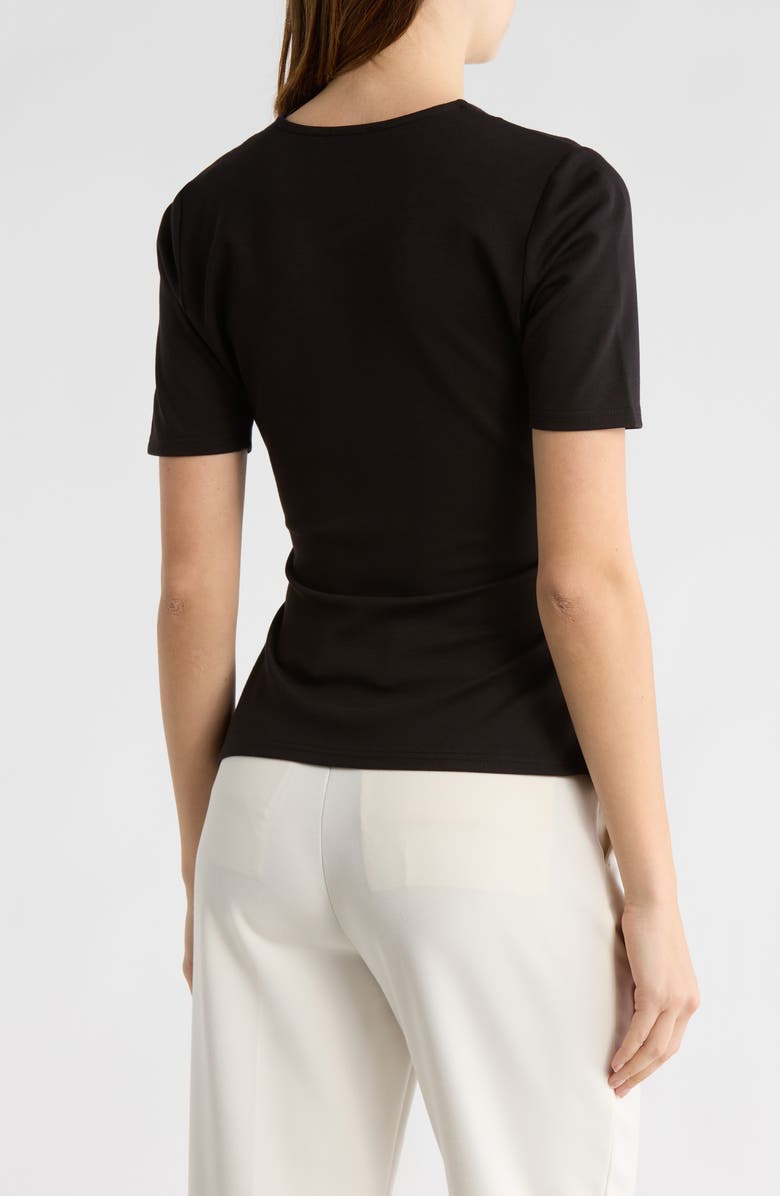 BY DESIGN Cappuccino Short Sleeve Faux Wrap Top, Alternate, color, Black